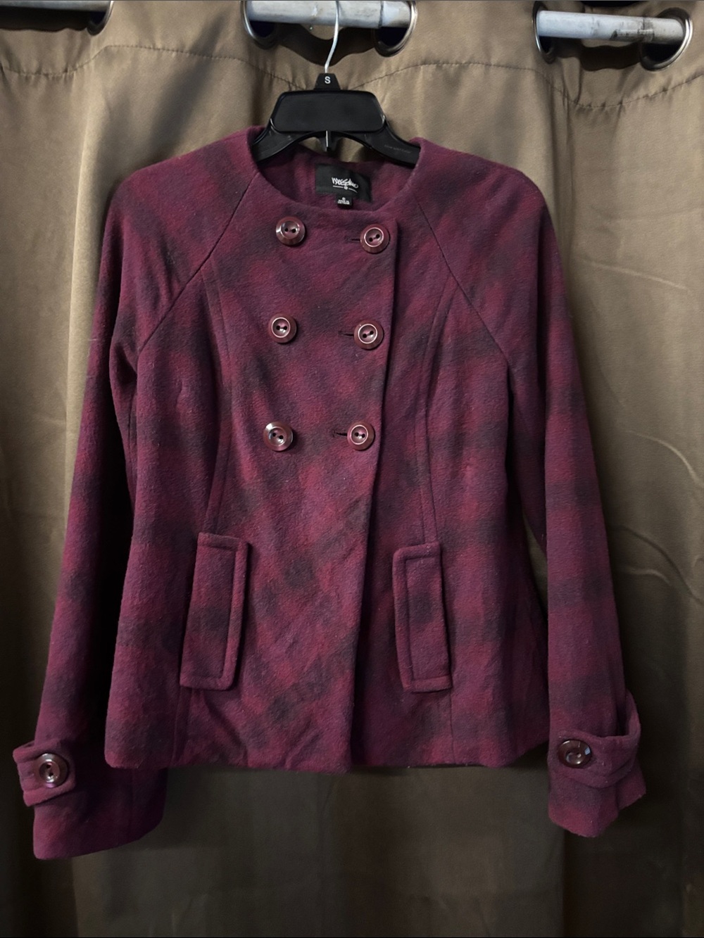 Mossimo Supply Co. Double-Breasted Plum/Burgundy Pea Coat